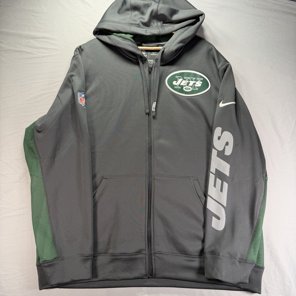 Nike New York Jets Full Zip Hoodie Sweatshirt Mens XL Gray Fleece Jacket Therma